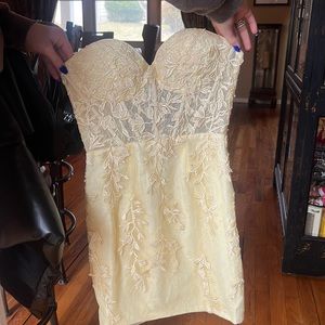 Yellow lace up back flower detail corset dress